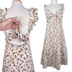 Lush Floral Ruffle Midi Dress Womens Small Cottagecore Boho Garden Girl Feminine